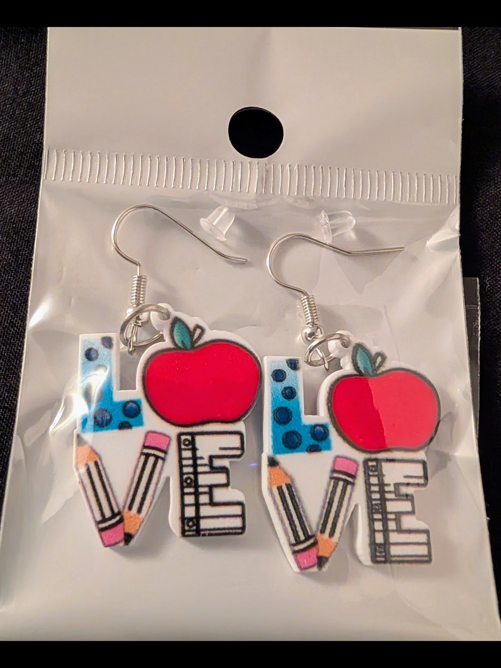Hand Crafted Red Apple 'LOVE' Teachers Earrings